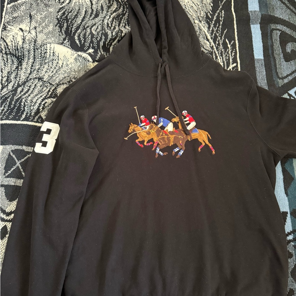 Polo Ralph Lauren #3 Triple-Equestrian Embroidered Black/Tan Brown Hoodie
